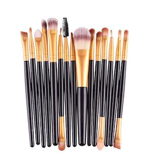 Professional 15 Pcs Cosmetic Makeup Brush Set - Gold & Black