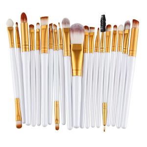 Professional 15 Pcs Cosmetic Makeup Brush Set - Gold & White