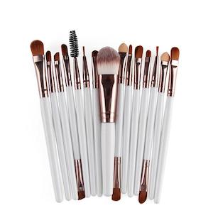 Professional 15 Pcs Cosmetic Makeup Brush Set - Rose Gold & White