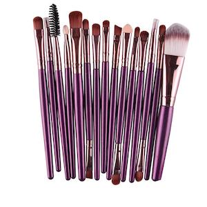 Professional 15 Pcs Cosmetic Makeup Brush Set - Rose Gold & Purple