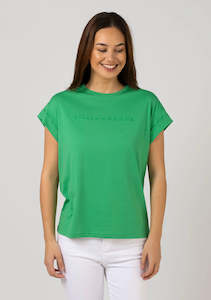 Tops: Cuff Sleeve Tee Shirt / Green