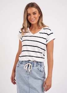 Tops: Manly Stripe Vee Tee -White/Navy Stripe