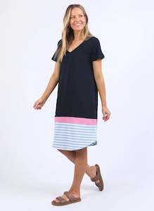 Elm: Draw the Line Tee Dress - Navy/Blue and White Stripe