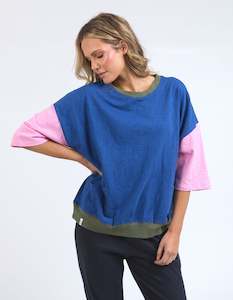 Elm: Mazie Colour Block Sweat - China Blue/Pretty Pink/Clover