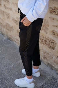 Pants: Cotton Twill w Satin Stripe Pant - Black