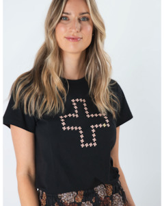 T-Shirt Black Antique Rose Cross