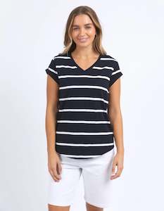 Manly Stripe Vee Tee Dark Sapphire/ White