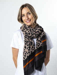 Taupe Scarf / Leopard Orange Stripe