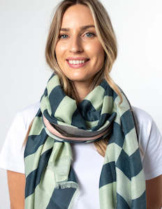 Under 50: Stacked Scarf / Block Stripe Mint and Forrest