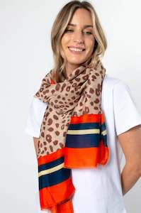 Under 50: Leopard Scarf - Chestnut w Navy Stripe