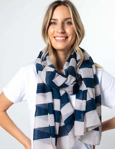 Under 50: Stripe Scarf - Navy / Cream