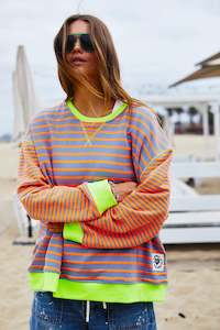 Retro Stripe Sweat- Grey & Orange