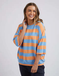 Sale: Mazie Block Stripe Sweat - Azure and Mango Stripe