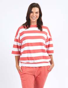 Tops: Mazie Block Stripe Sweat - Watermelon Crush & White Stripe