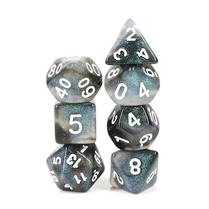 Game: RPG Dice | "Emerald Aurora" White Ink | Set of 7