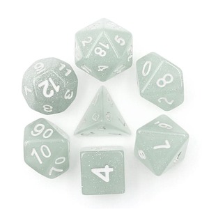 RPG Dice | "Mistcloak Grey" Translucent Glitter | Set of 7