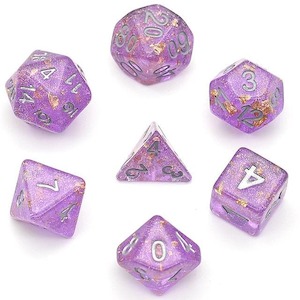 RPG Dice | "Gold Leaf" Purple & Silver | Set of 7