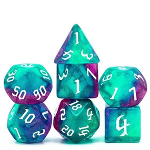 Game: RPG Dice | "Aurora Thorns" White Ink | Set of 7