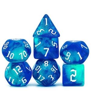 Game: RPG Dice | "Ocean Thorns" White Ink | Set of 7