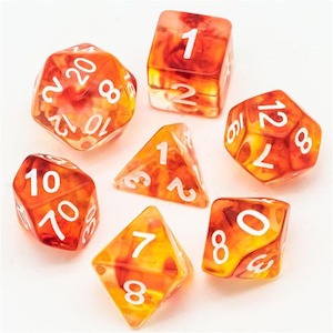 RPG Dice | "Stained Glass" Red & Yellow | Set of 7