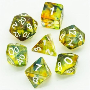 RPG Dice | "Stained Glass" Yellow & Green | Set of 7