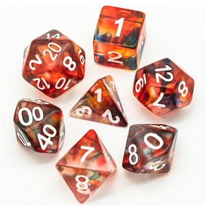 Game: RPG Dice | "Stained Glass" Red & Blue | Set of 7