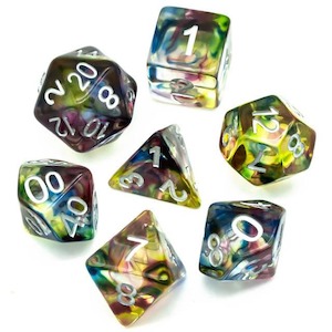 Game: RPG Dice | "Stained Glass" Purple & Blue | Set of 7