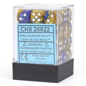 Game: CHX 26822 Gemini 12mm d6 Blue-Gold/white Block