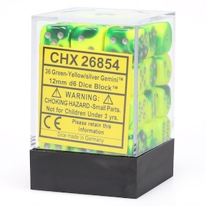 Game: CHX 26854 Gemini 12mm d6 Green Yellow/Silver Block (36)