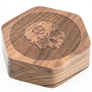 Dice Box | Wooden Hexagonal | Walnut with Skull