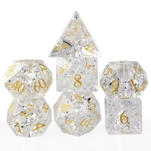 Glass Dice | White Fractal | Set of 7