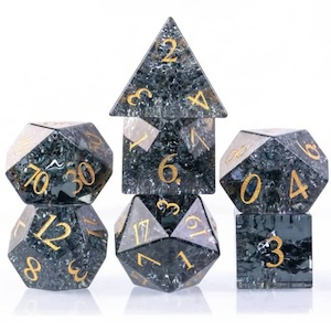 Glass Dice | Black Fractal | Set of 7