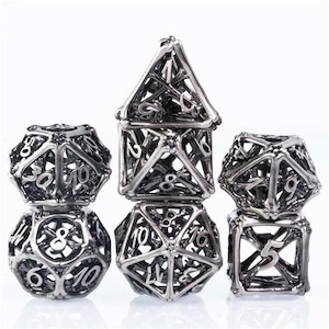 Metal Dice | Hollow "Bones" Silver | Set of 7