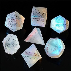 Game: Crystal Dice | Rainbow Frosted w/ Celtic Knot | Set of 7