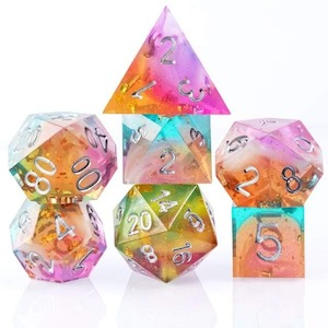 RPG Dice | "Watermelon Sparkle" (Sharp Edged) | Set of 7