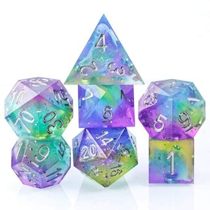 RPG Dice | "Tropical Sparkle" (Sharp Edged) | Set of 7