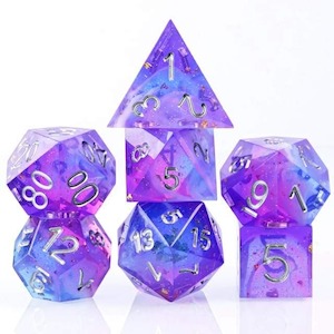 RPG Dice | "Blueberry Sparkle" (Sharp Edged) | Set of 7