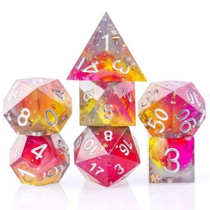 RPG Dice | "Passionfruit Sparkle" (Sharp Edged) | Set of 7