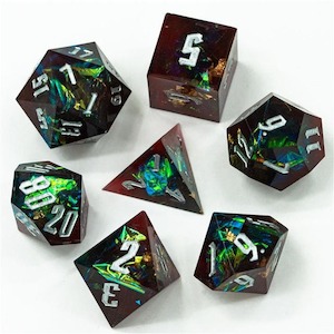 RPG Dice | "Crackle & Spark" (Sharp Edged) | Set of 7