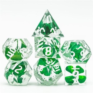 RPG Dice | "Lucky Clover" (Sharp Edged) | Set of 7