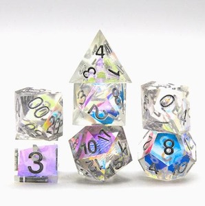 RPG Dice | "Silver Dream" (Sharp Edged) | Set of 7