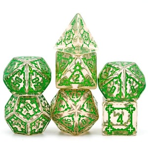 Large RPG Dice | "Chunky Castle" Transparent (Green Ink) | Set of 7