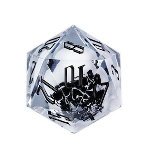 Large d20 (33mm) | Suspended Skull in Clear Resin