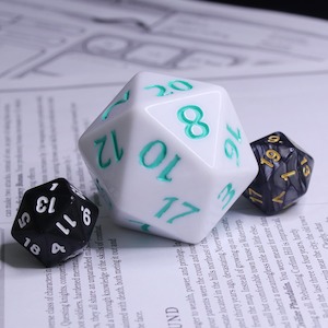 Game: Huge d20 (40mm) | White w/ Teal Ink