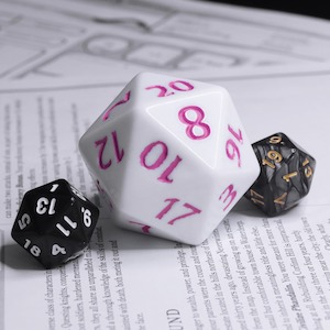 Game: Huge d20 (40mm) | White w/ Lilac Ink