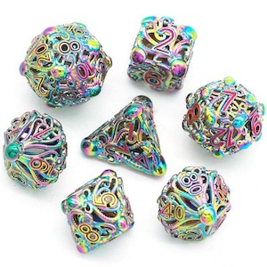 Metal Dice | Hollow "Octopus" Rainbow | Set of 7