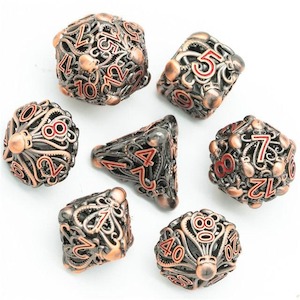 Metal Dice | Hollow "Octopus" Copper | Set of 7