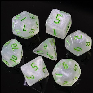 RPG Dice | "Moonstone Thorns" Green Ink | Set of 7