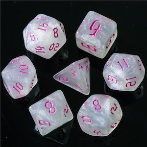 Game: RPG Dice | "Moonstone Thorns" Magenta Ink | Set of 7