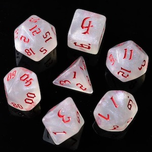 RPG Dice | "Moonstone Thorns" Red Ink | Set of 7